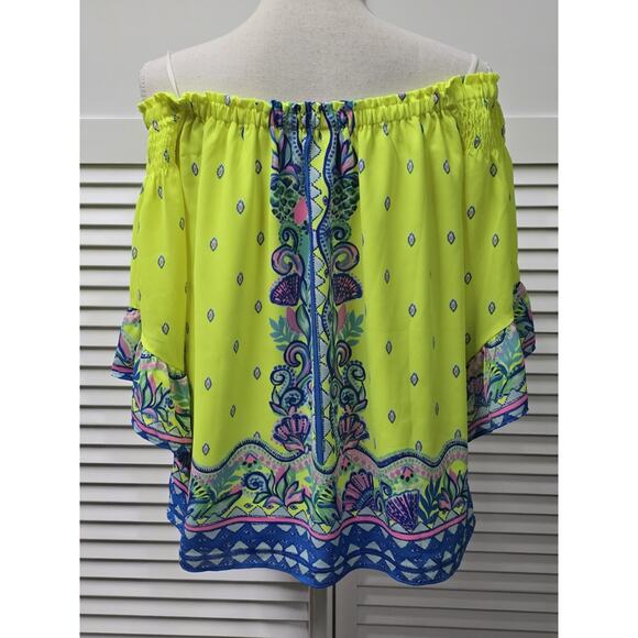 Lilly Pulitzer Fawna Top Womens Medium Off Shoulder Blouse Pineapple Rivera Loro - Picture 6 of 7